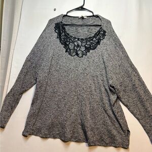 DressBarn sweater embroidered detail and faux leather floral design 3x plus size